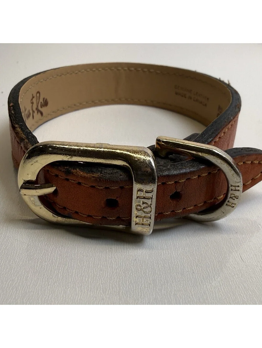 Brown Leather Hartman & Rose Small Dog Leash Collar Set Leather Orange 10/26